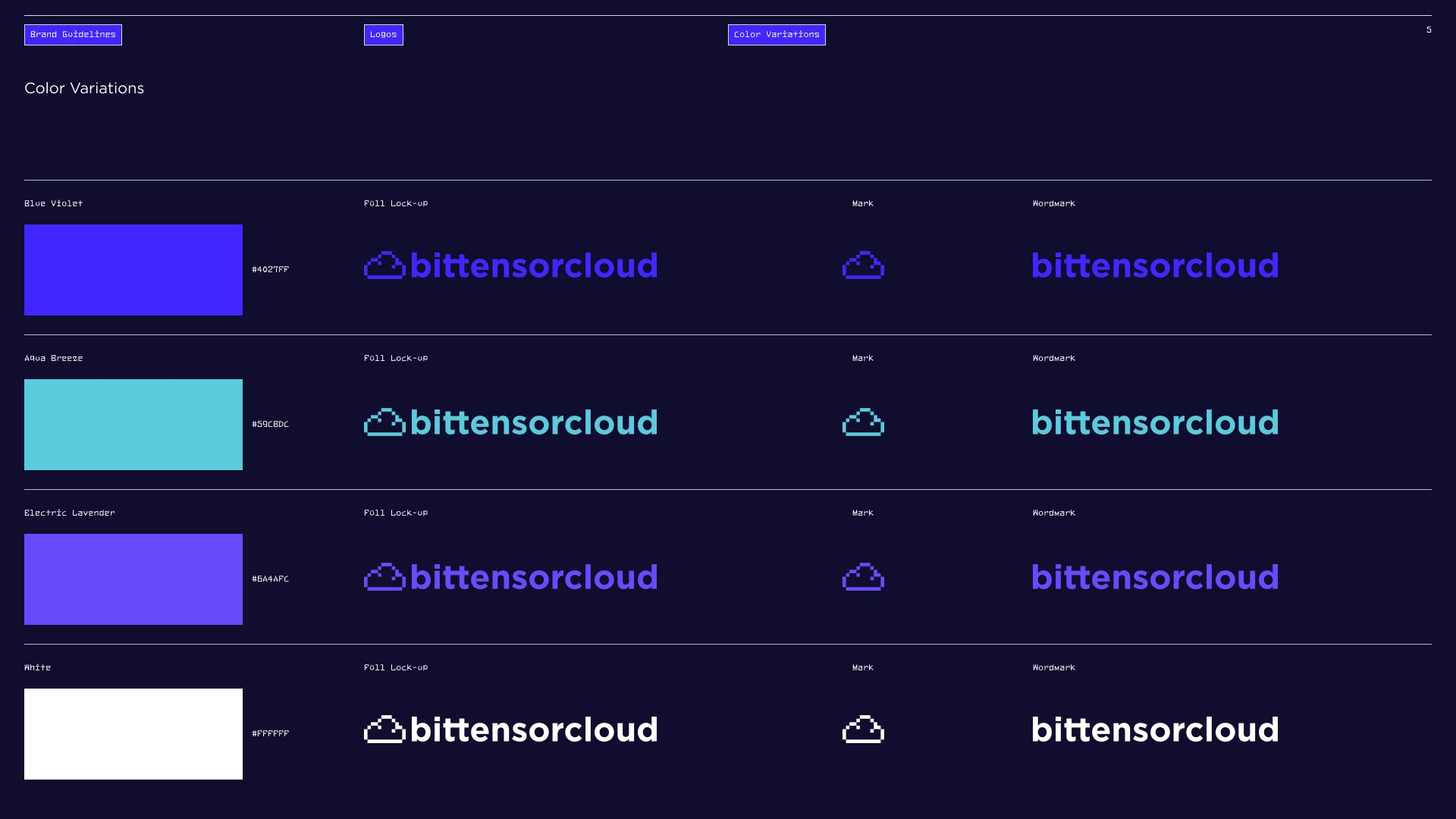Bittensorcloud — Logo variations across the brand palette.