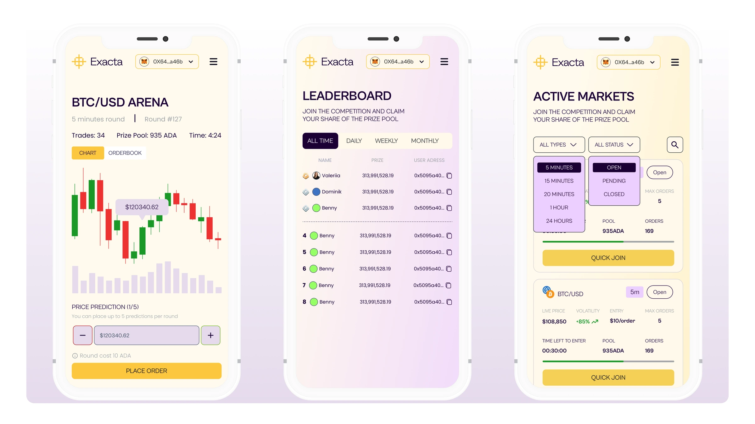 Exacta — Mobile trading, leaderboards, and market browsing.