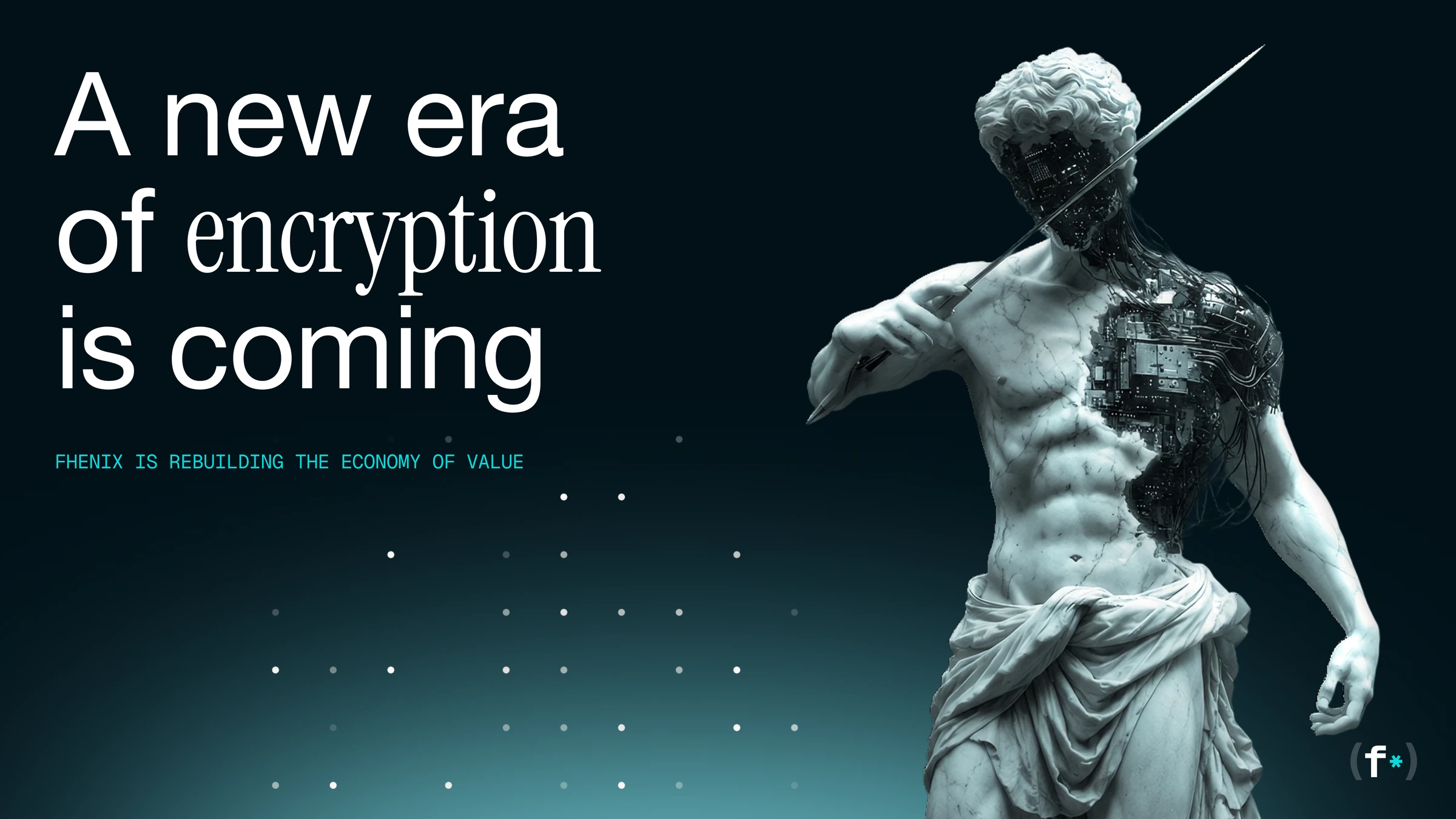 Fhenix Graphic Design — Encryption campaign: sculpture and digital transformation.