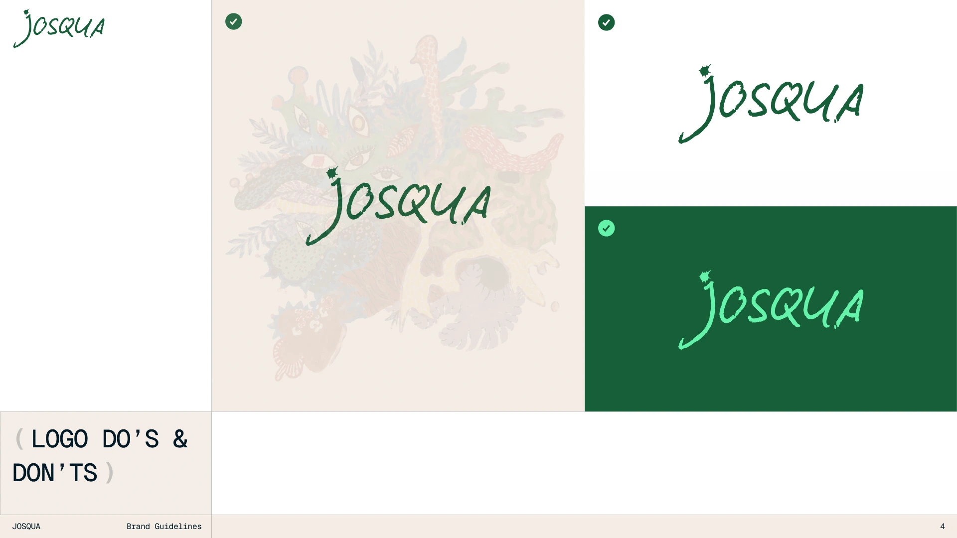 JOSQUA — Guidelines for using the logo across backgrounds.