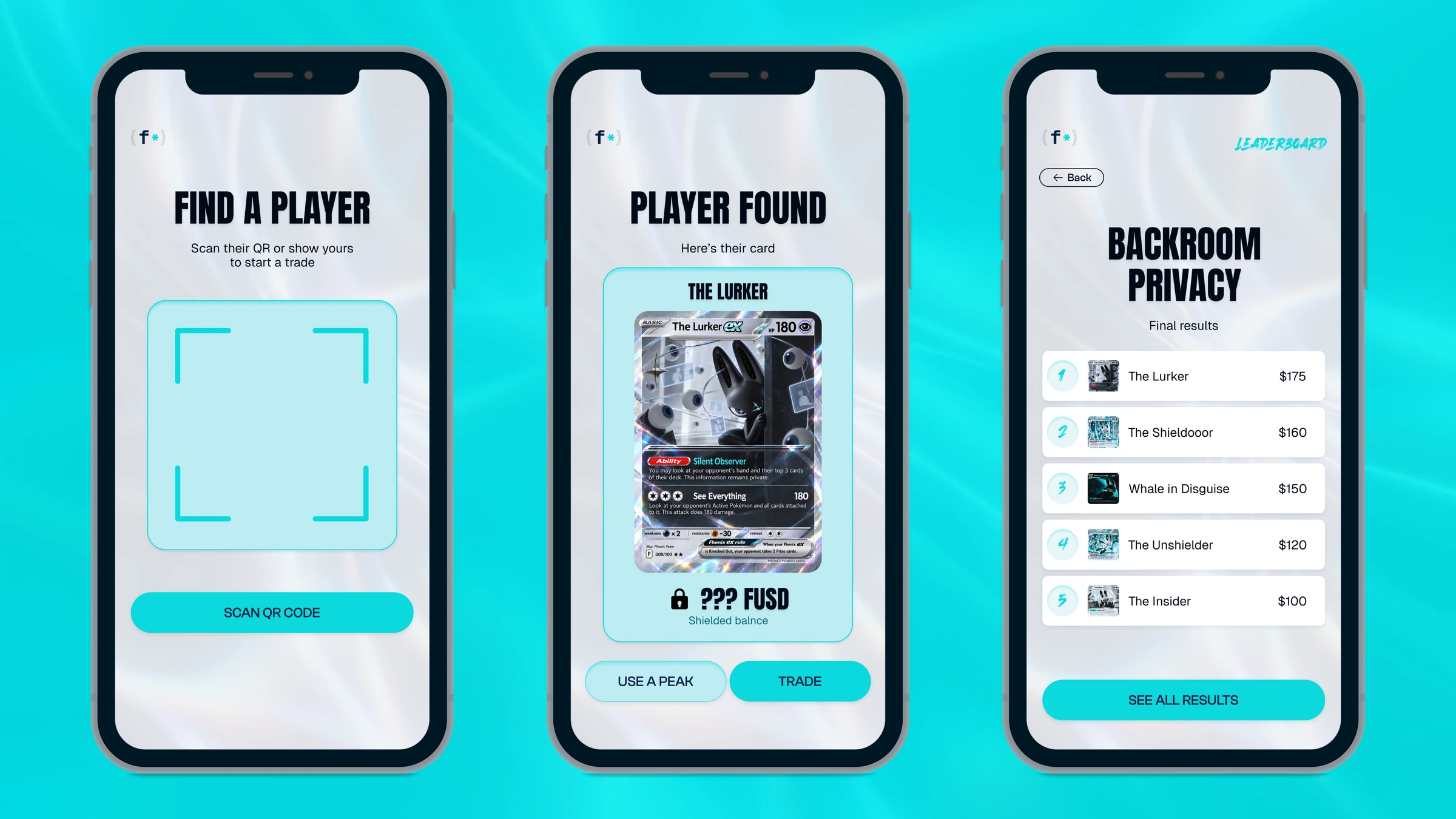 Pokémon App — Finding players, scanning QR codes, and viewing the leaderboard.